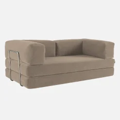 Divano letto futon in velluto a coste e struttura cromata