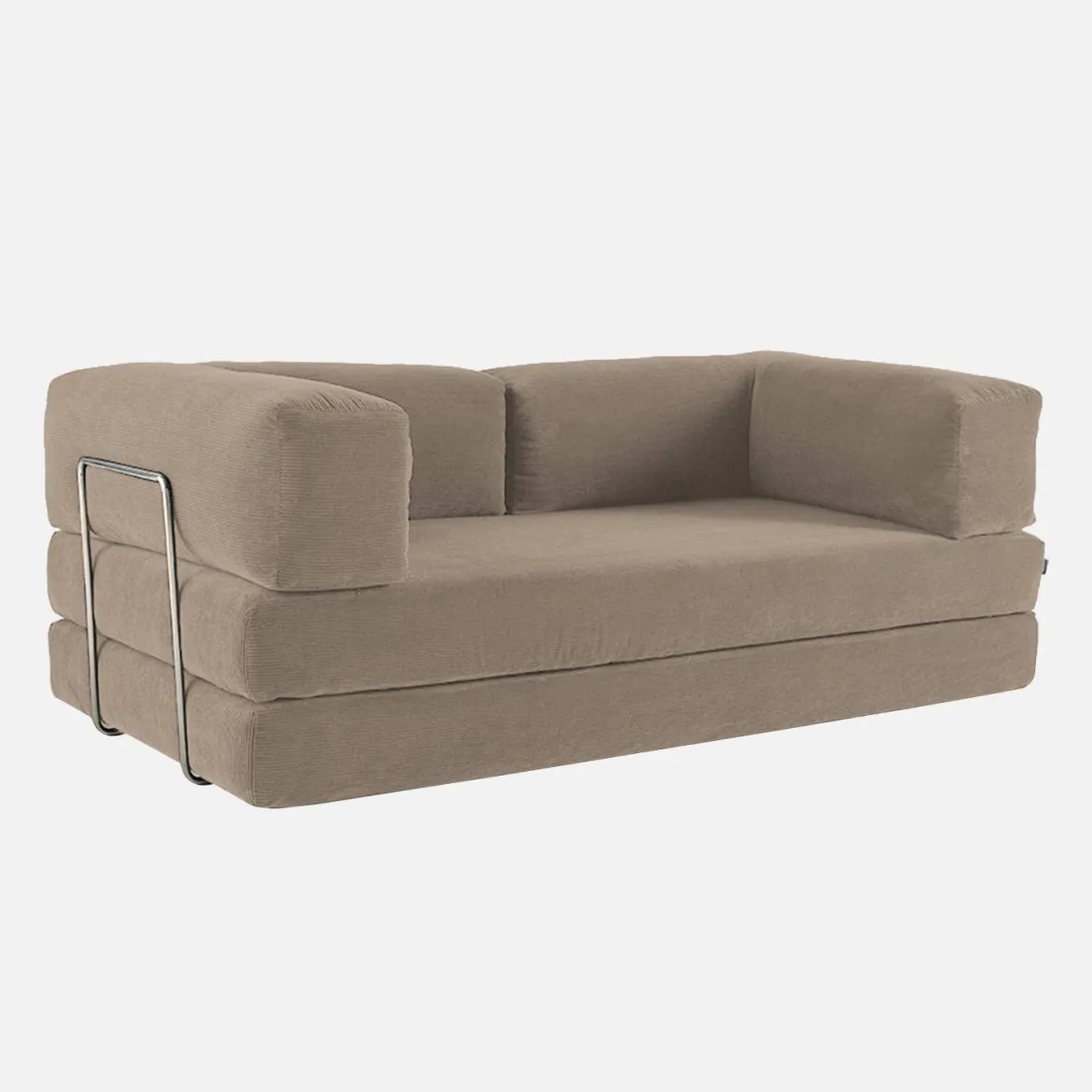 Divano letto futon in velluto a coste e struttura cromata