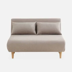Divano letto in tessuto con gambe in legno, 2 posti