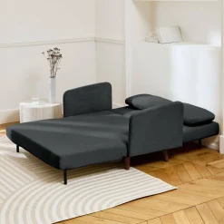 Divano letto in velluto a coste con gambe in legno, 2 posti