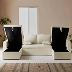 Divano letto panoramico in tessuto bouclé, 4 posti