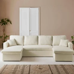 Divano letto panoramico in tessuto bouclé, 4 posti
