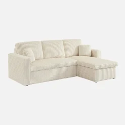 Divano letto reversibile effetto pelliccia a coste, 3 posti