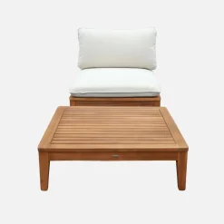 Divano modulare da giardino con tavolino in legno di acacia e bouclé, 1 posto