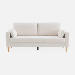 Divano stile scandinavo in legno e bouclé, 3 posti
