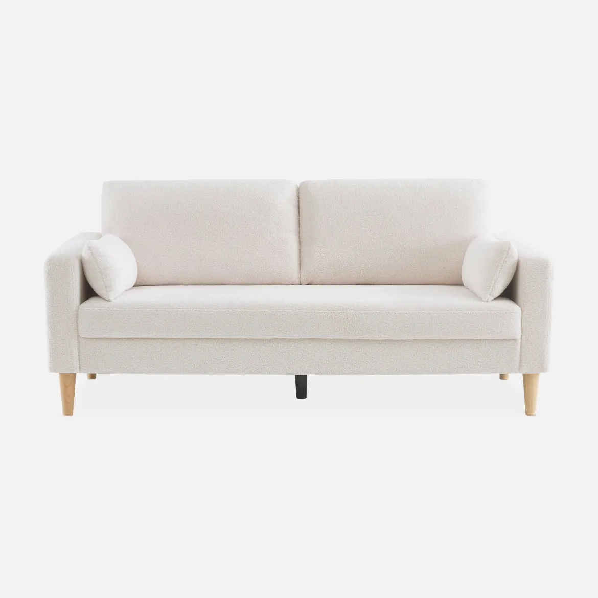 Divano stile scandinavo in legno e bouclé, 3 posti