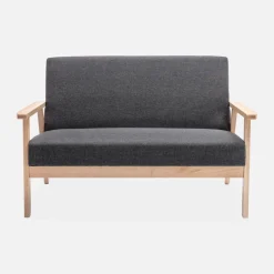 Divano stile scandinavo in legno e tessuto, 2 posti