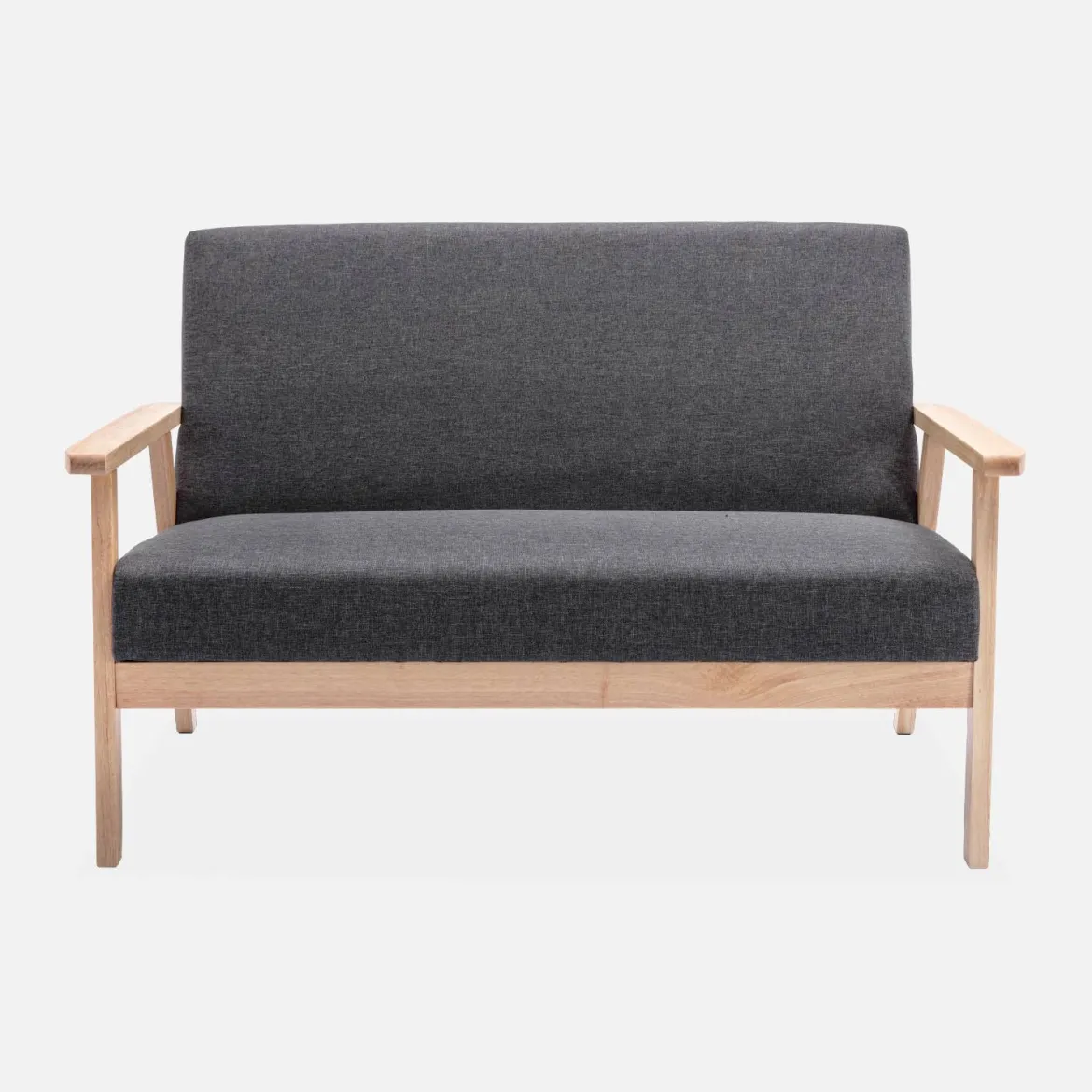 Divano stile scandinavo in legno e tessuto, 2 posti