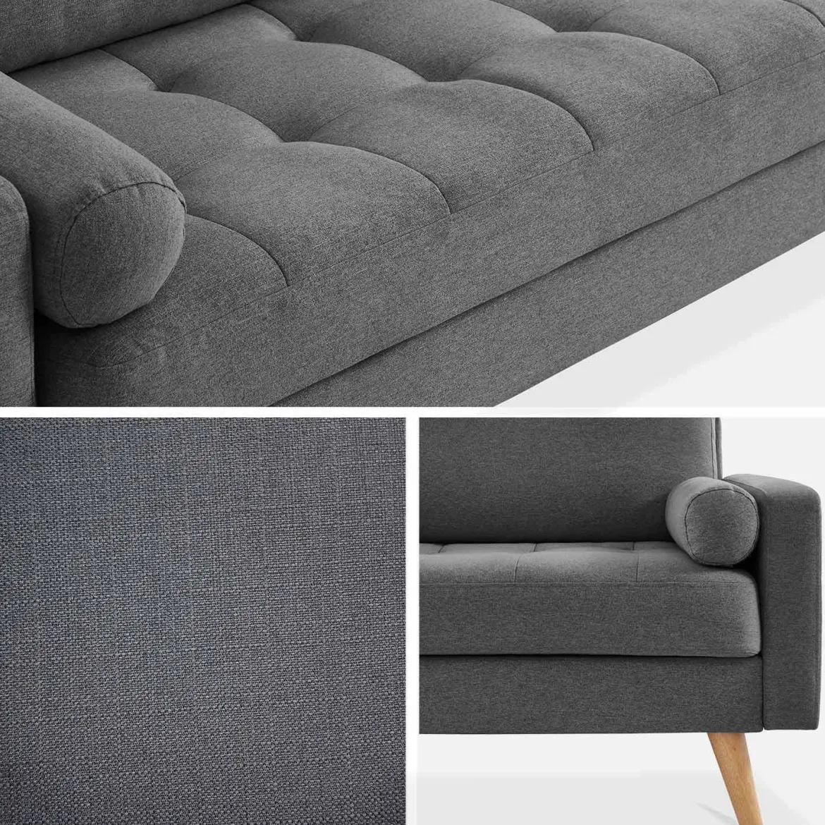 Divano in stile scandinavo in tessuto semplice, 3 posti