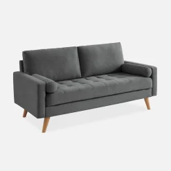 Divano in stile scandinavo in tessuto semplice, 3 posti