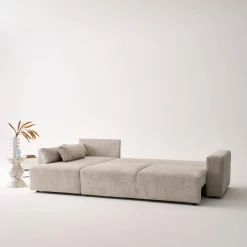 Divano letto angolare reversibile con contenitore in velluto a coste, da 3 a 5 posti