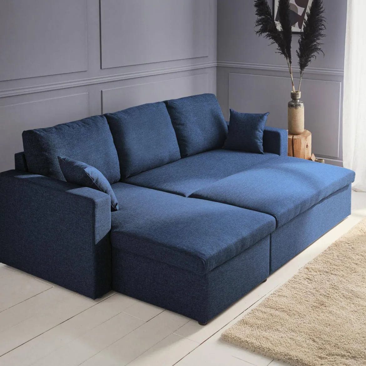 Divano letto angolare reversibile con contenitore, 3 posti