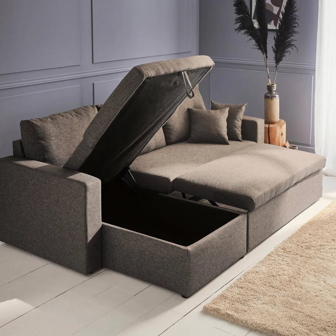 Divano letto angolare reversibile con contenitore, 3 posti