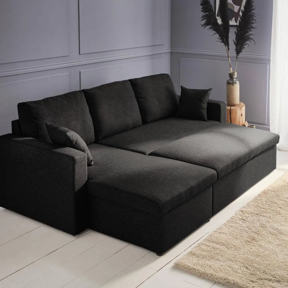 Divano letto angolare reversibile con contenitore, 3 posti