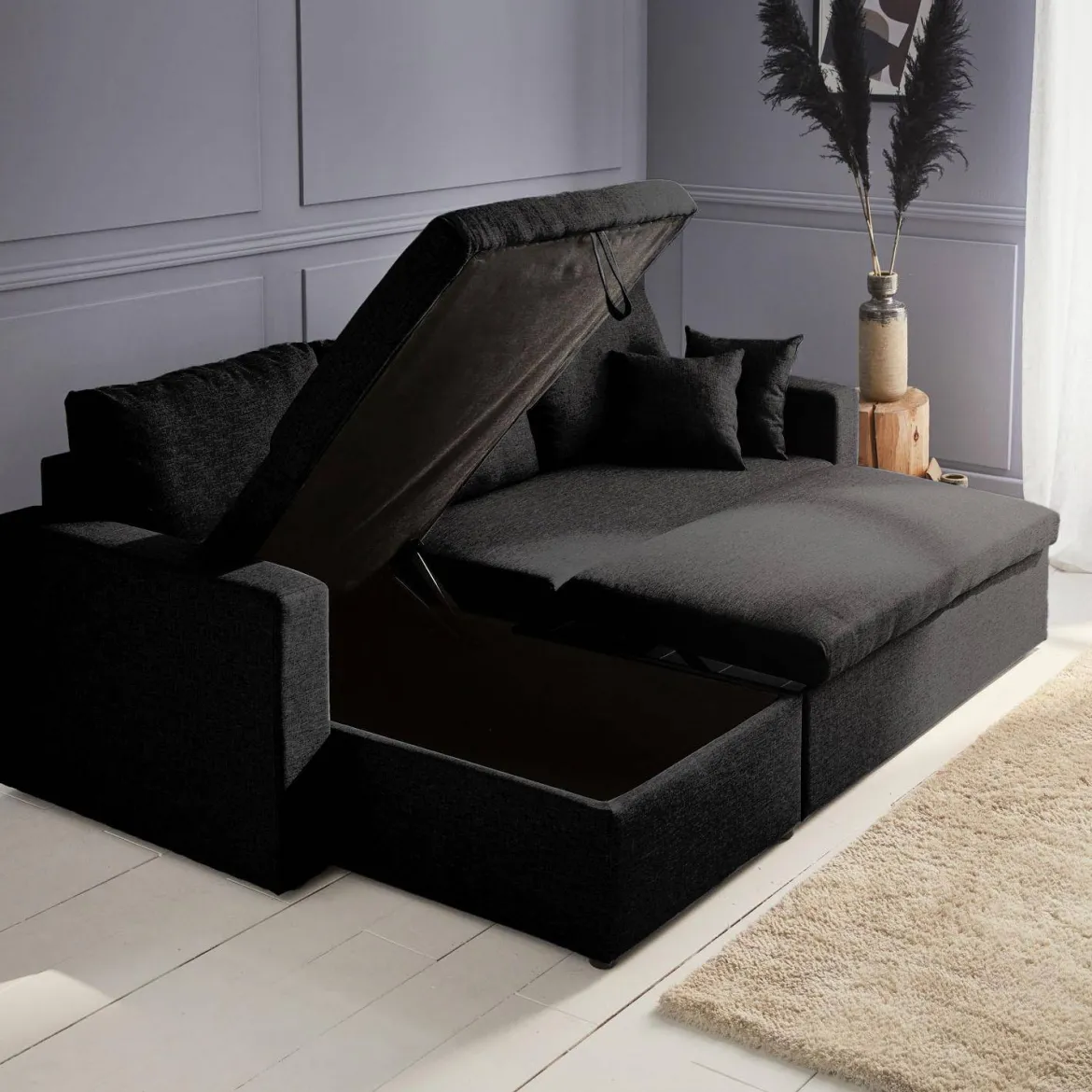 Divano letto angolare reversibile con contenitore, 3 posti