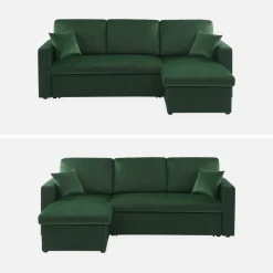 Divano letto angolare reversibile in velluto, 3 posti