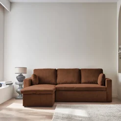 Divano letto angolare reversibile in velluto a coste, 3 posti