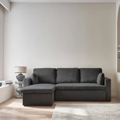 Divano letto angolare reversibile in velluto a coste, 3 posti