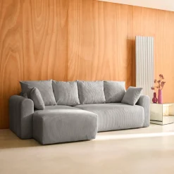 Divano letto angolare reversibile in velluto a coste, 3 posti