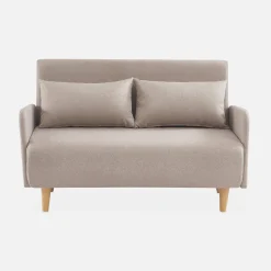 Divano letto clic-clac in tessuto con gambe in legno, 2 posti