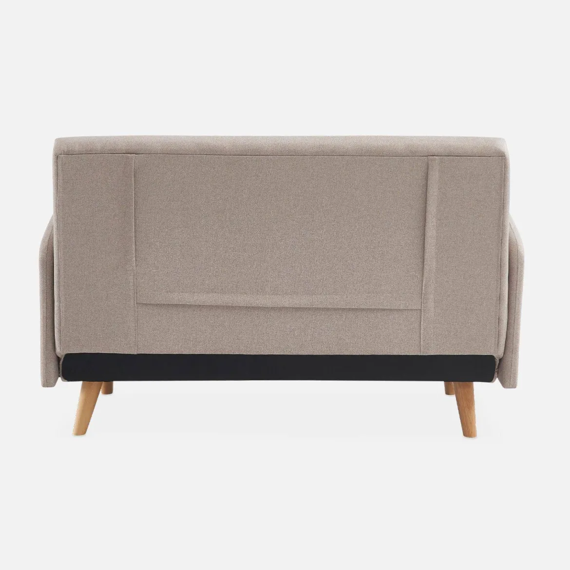 Divano letto clic-clac in tessuto con gambe in legno, 2 posti