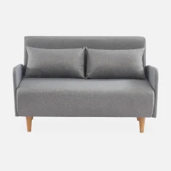 Divano letto clic-clac in tessuto con gambe in legno, 2 posti