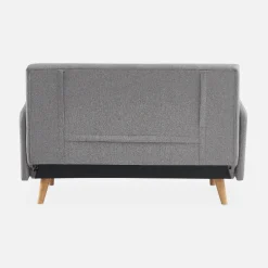 Divano letto clic-clac in tessuto con gambe in legno, 2 posti