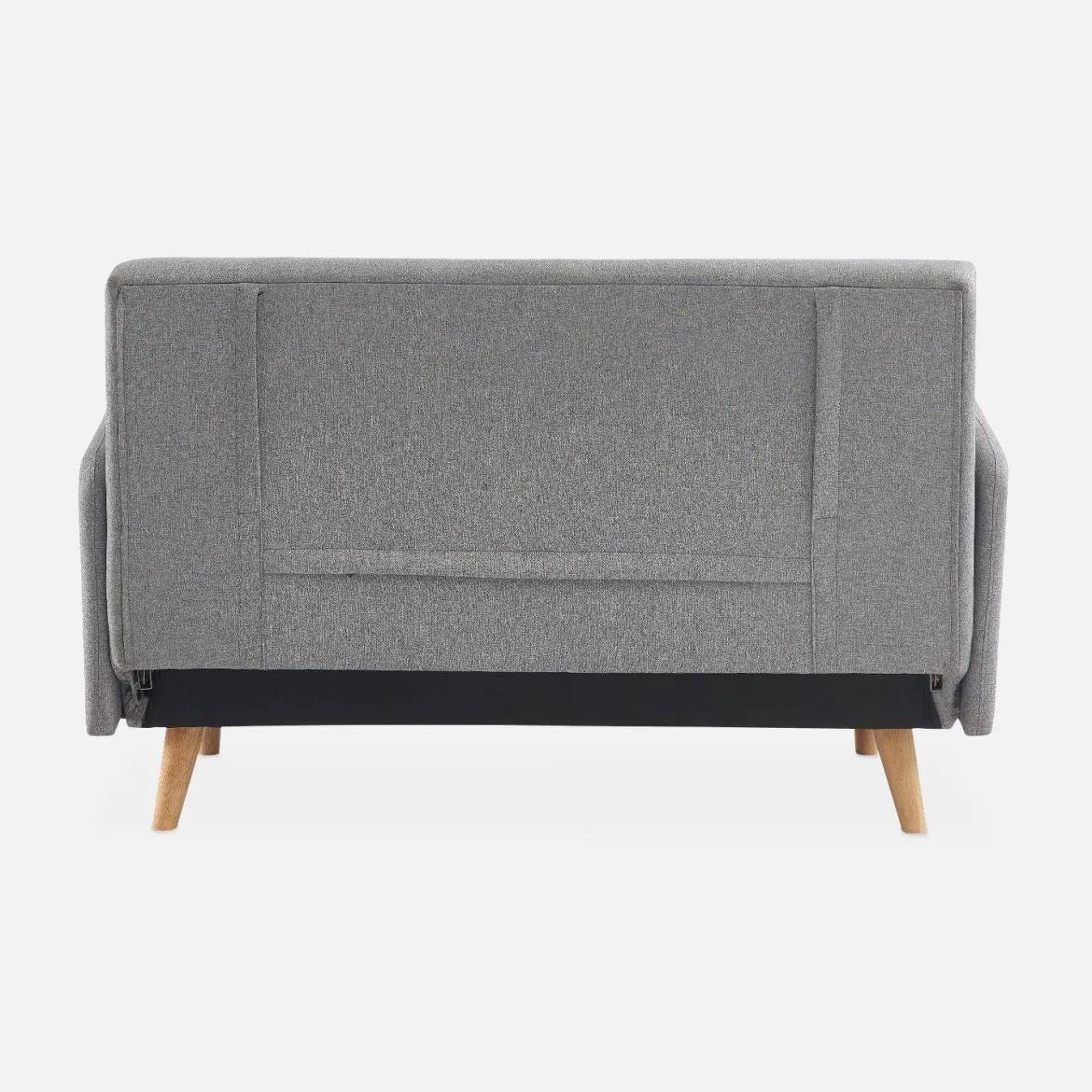 Divano letto clic-clac in tessuto con gambe in legno, 2 posti