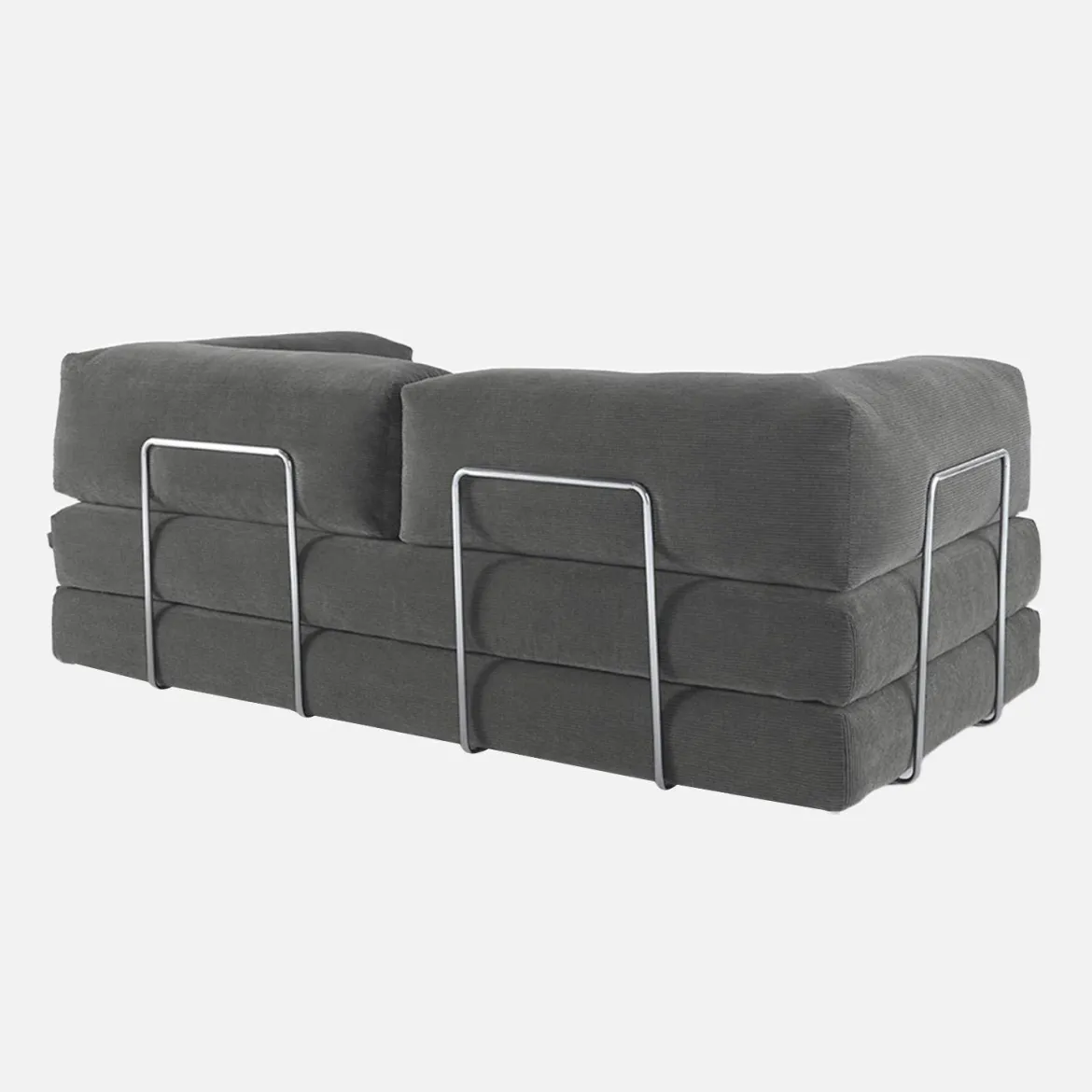 Divano letto futon in velluto a coste e struttura cromata