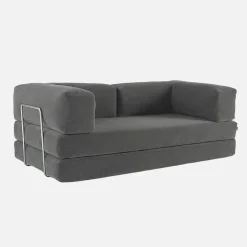 Divano letto futon in velluto a coste e struttura cromata