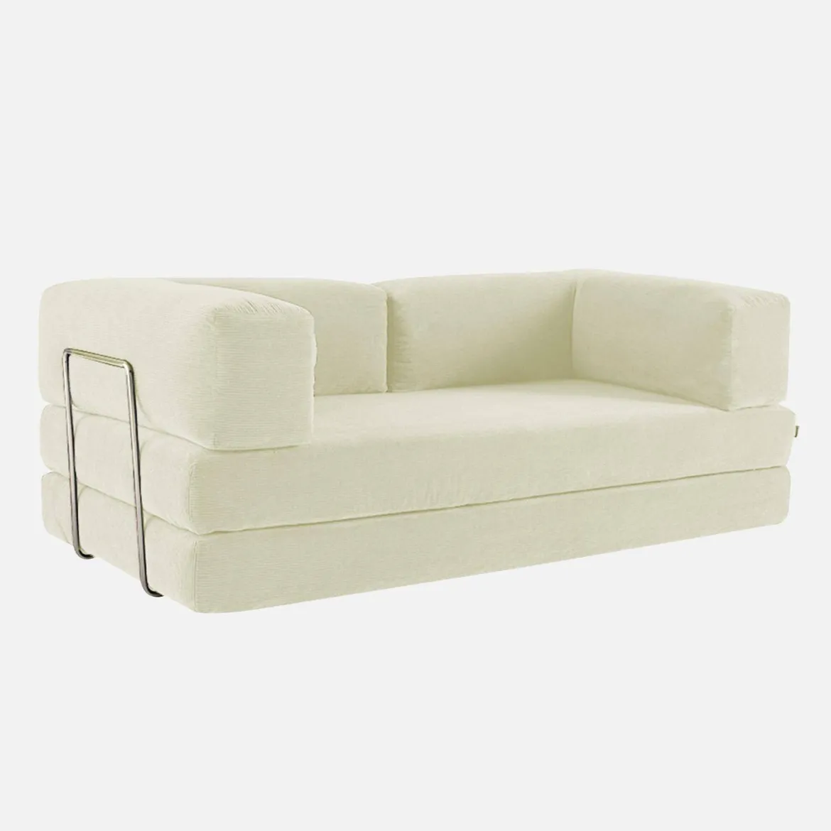 Divano letto futon in velluto a coste e struttura cromata