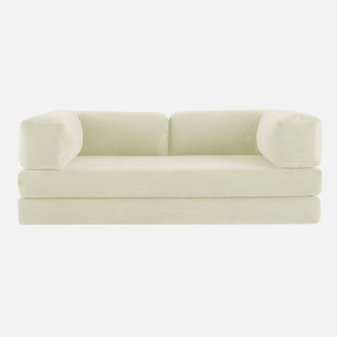 Divano letto futon in velluto a coste e struttura cromata