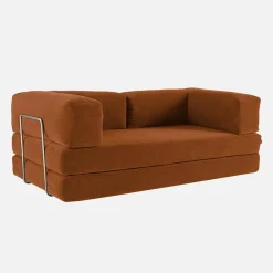 Divano letto futon in velluto a coste e struttura cromata