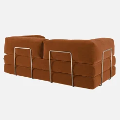 Divano letto futon in velluto a coste e struttura cromata
