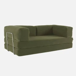 Divano letto futon in velluto a coste e struttura cromata