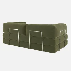 Divano letto futon in velluto a coste e struttura cromata
