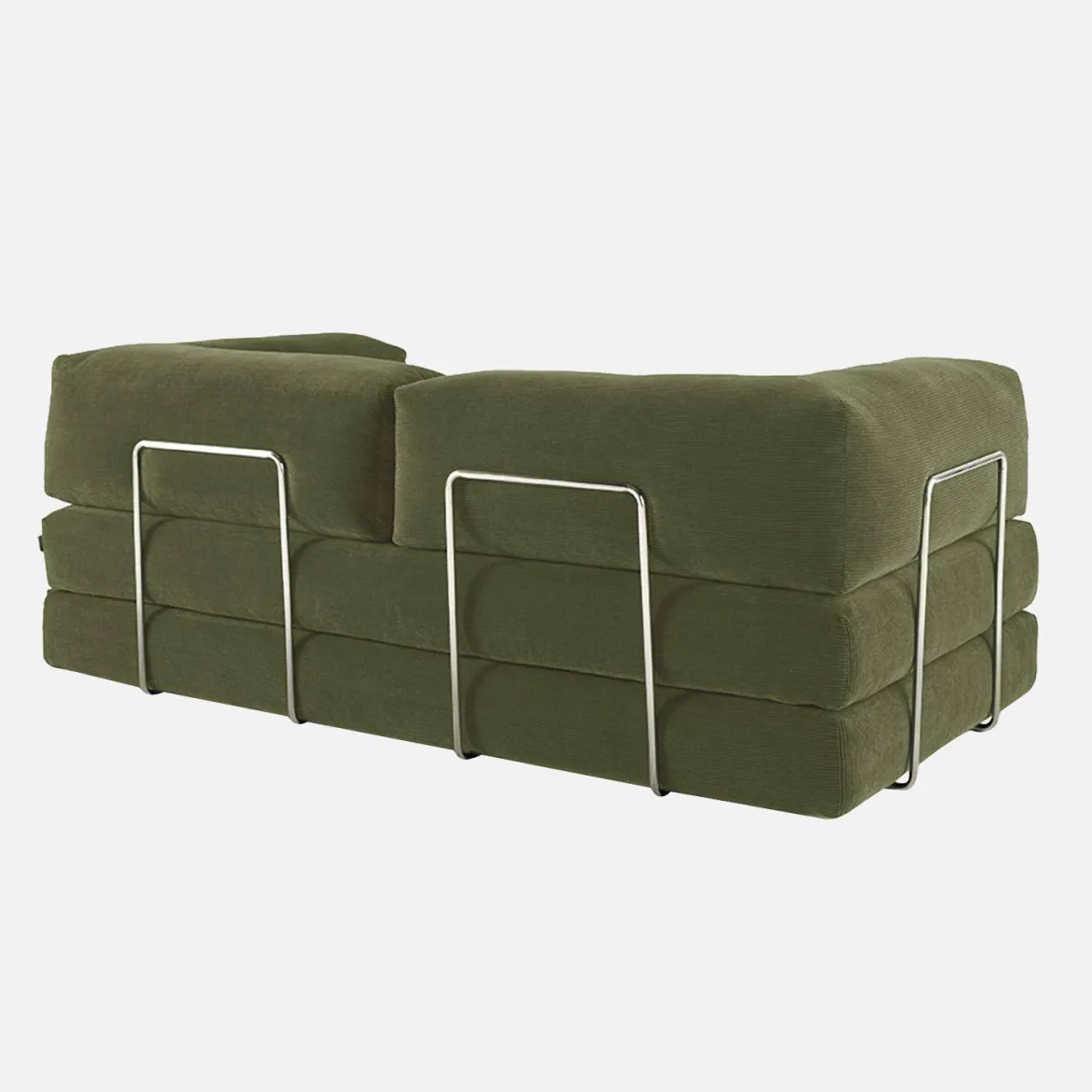 Divano letto futon in velluto a coste e struttura cromata