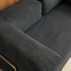 Divano letto futon in velluto a coste e struttura cromata