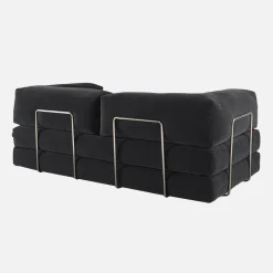 Divano letto futon in velluto a coste e struttura cromata
