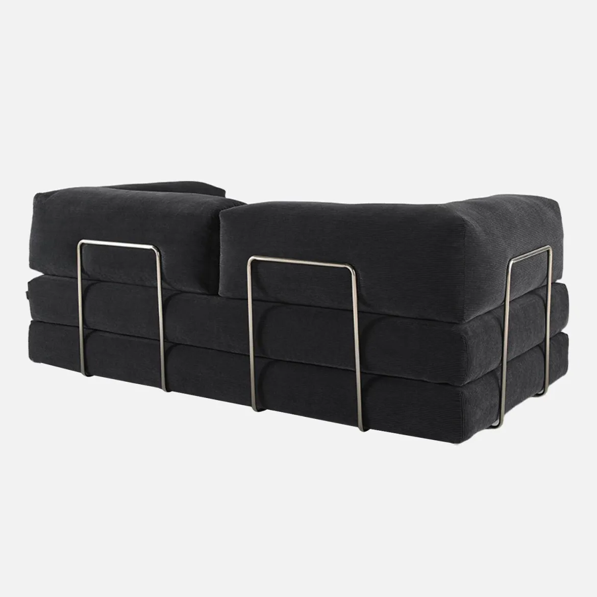 Divano letto futon in velluto a coste e struttura cromata