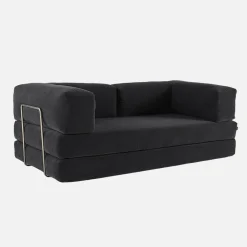 Divano letto futon in velluto a coste e struttura cromata