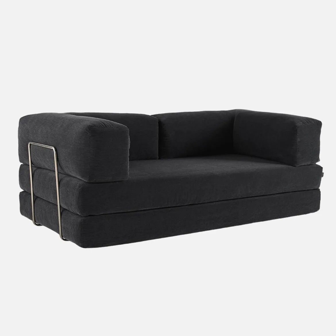 Divano letto futon in velluto a coste e struttura cromata