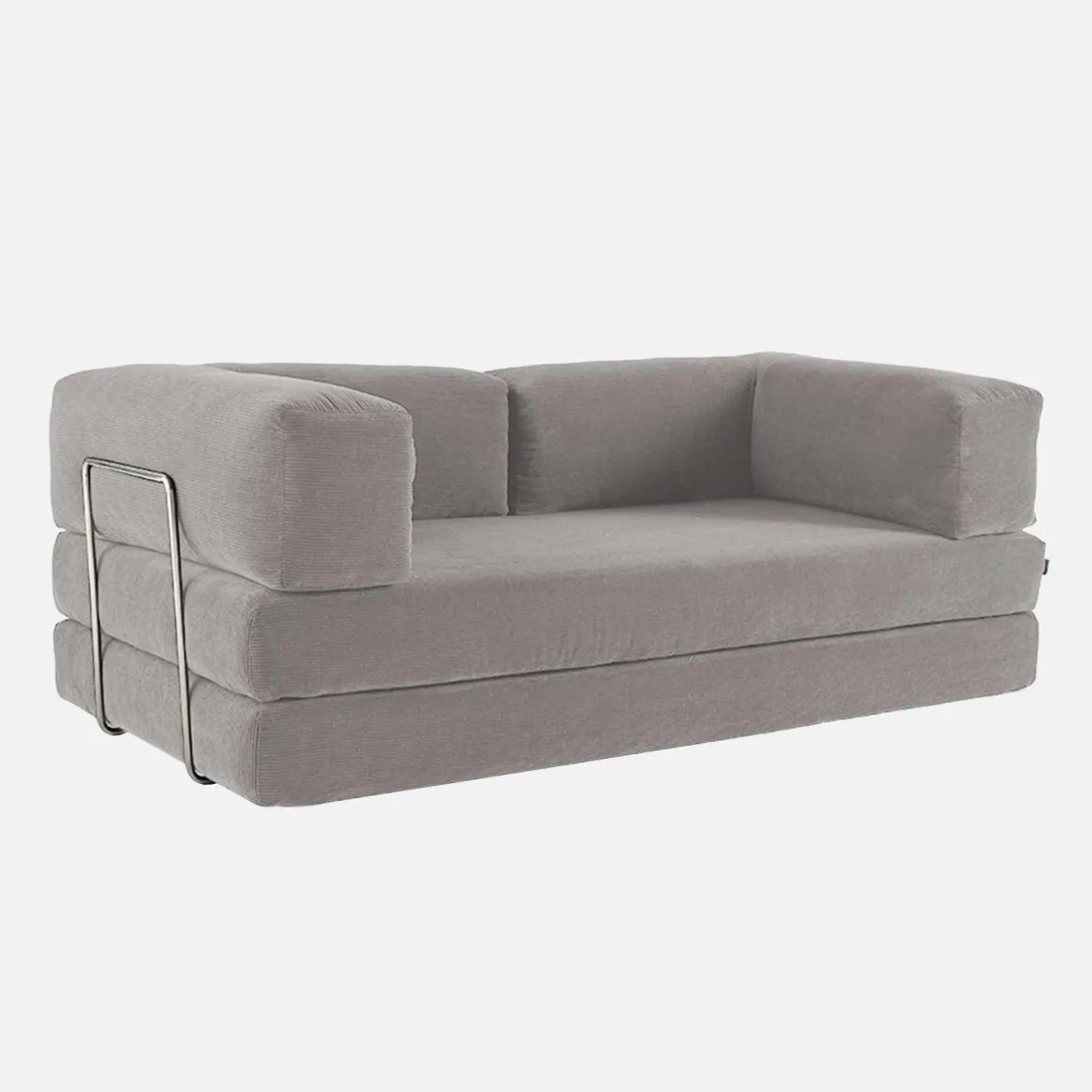 Divano letto futon in velluto a coste e struttura cromata