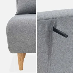 Divano letto in tessuto con gambe in legno, 2 posti