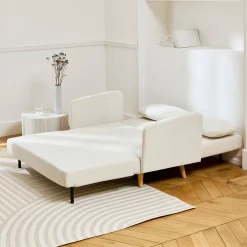 Divano letto in velluto a coste con gambe in legno, 2 posti