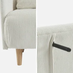 Divano letto in velluto a coste con gambe in legno, 2 posti