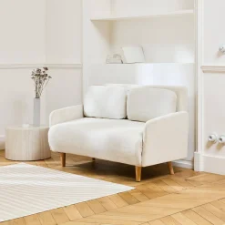 Divano letto in velluto a coste con gambe in legno, 2 posti