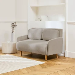 Divano letto in velluto a coste con gambe in legno, 2 posti