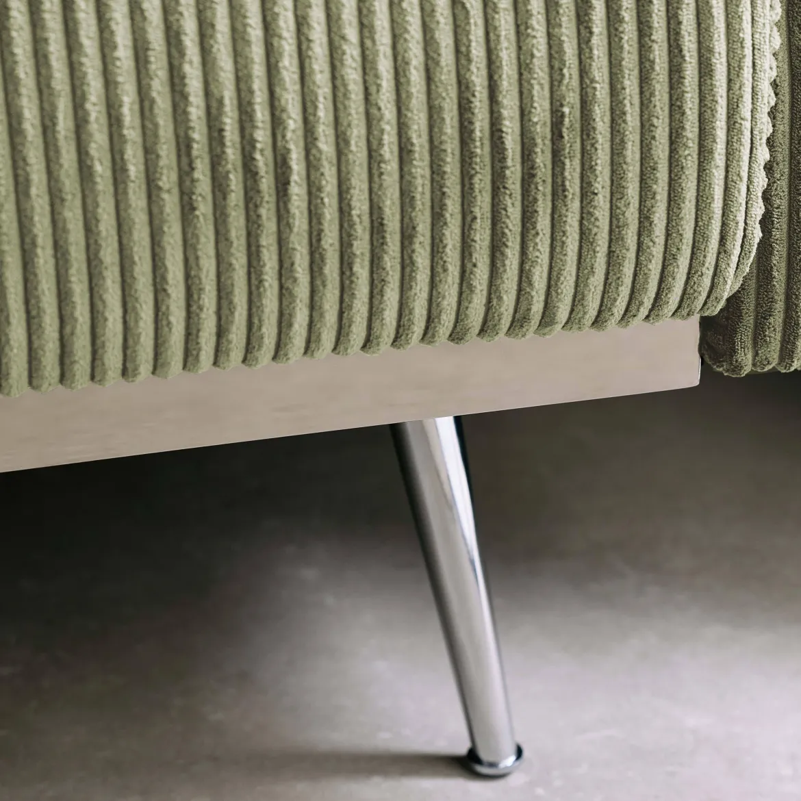 Divano letto in velluto a coste con struttura in legno di eucalipto e metallo, 3 posti