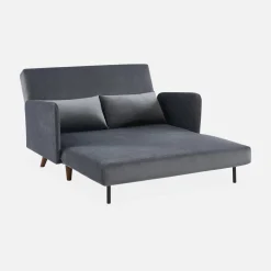 Divano letto in velluto con gambe in legno, 2 posti